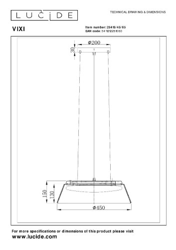 Подвесной светильник Lucide Vixi 25415/45/65 изображение в интернет-магазине Cramer Light фото 5