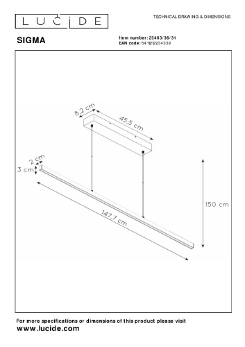 Подвесной светильник Lucide Sigma 23463/36/31 изображение в интернет-магазине Cramer Light фото 7