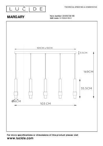 Подвесной светильник Lucide Margary 24402/30/96 изображение в интернет-магазине Cramer Light фото 7