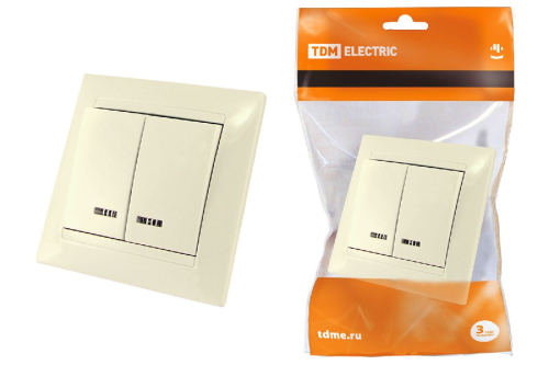 Выключатель двухклавишный с подсветкой Лама TDM Electric SQ1815-0105 дополнительное фото