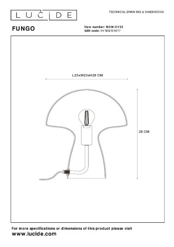 Настольная лампа Lucide Fungo 10514/01/53 изображение в интернет-магазине Cramer Light фото 5
