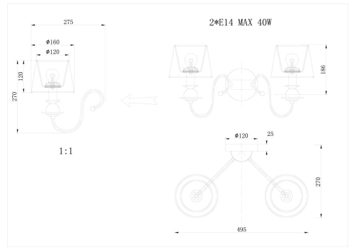 Бра Delight Collection KM0837W-2 bronze дополнительное фото фото 2
