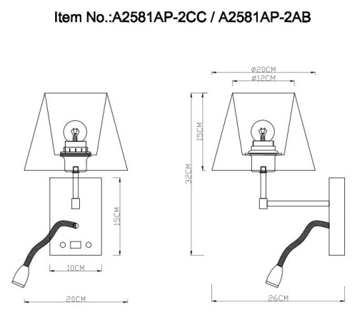 Бра Arte Lamp ELBA A2581AP-2AB дополнительное фото фото 6