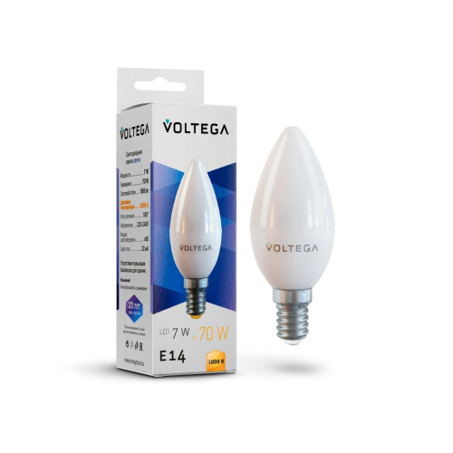 Лампа светодиодная Voltega E14 7W 3000K свеча 7230 изображение в интернет-магазине Cramer Light