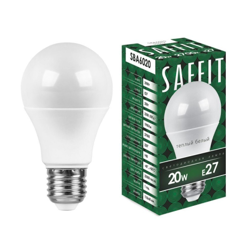 Лампа светодиодная Saffit SBA6020 шар E27 20W 2700K 55013 изображение в интернет-магазине Cramer Light