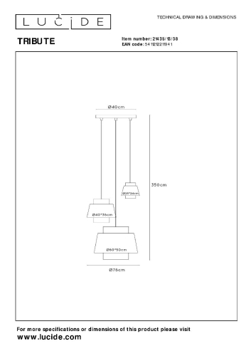 Подвесной светильник Lucide Tribute 21435/13/38 изображение в интернет-магазине Cramer Light фото 8