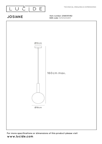 Подвесной светильник Lucide Josiane 21441/01/62 изображение в интернет-магазине Cramer Light фото 3