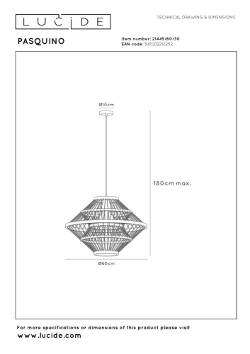 Подвесной светильник Lucide Pasquino 21445/60/30 изображение в интернет-магазине Cramer Light фото 5