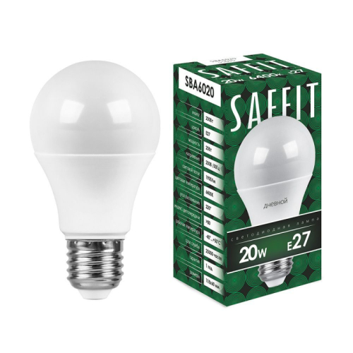Лампа светодиодная Saffit SBA6020 шар E27 20W 6400K 55015 изображение в интернет-магазине Cramer Light