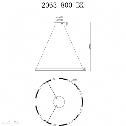 Подвесная люстра iLedex Vision 2063-D800 BK изображение в интернет-магазине Cramer Light фото 2