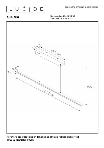 Подвесной светильник Lucide Sigma 23463/36/30 изображение в интернет-магазине Cramer Light фото 2