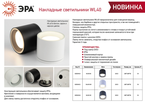 Накладной светильник Эра WL40 WH Б0054415 изображение в интернет-магазине Cramer Light фото 3