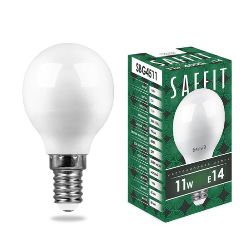 Лампа светодиодная Saffit SBG4511 шар E14 11W 4000K 55138 изображение в интернет-магазине Cramer Light