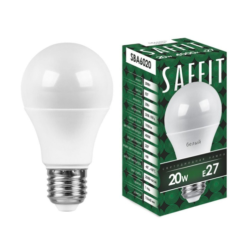 Лампа светодиодная Saffit SBA6020 шар E27 20W 4000K 55014 изображение в интернет-магазине Cramer Light