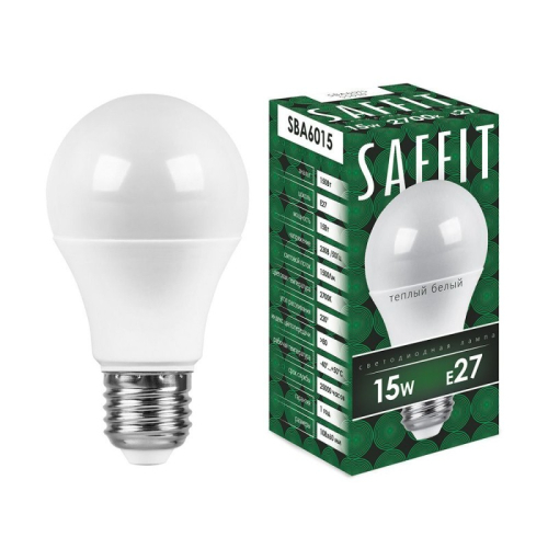 Лампа светодиодная Saffit SBA6015 шар E27 15W 2700K 55010 изображение в интернет-магазине Cramer Light