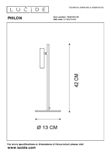 Настольная лампа Lucide Philon 79581/05/30 изображение в интернет-магазине Cramer Light фото 10
