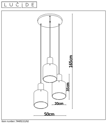 Подвесной светильник Lucide TOLEDO 74405/13/62 изображение в интернет-магазине Cramer Light фото 4
