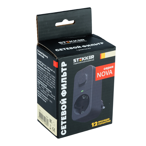 Сетевой фильтр 1-местный Stekker 220В 16А с выключателем Nova HM81-11-2 50691 дополнительное фото фото 9