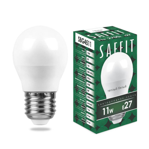 Лампа светодиодная Saffit SBG4511 шар E27 11W 2700K 55137 изображение в интернет-магазине Cramer Light