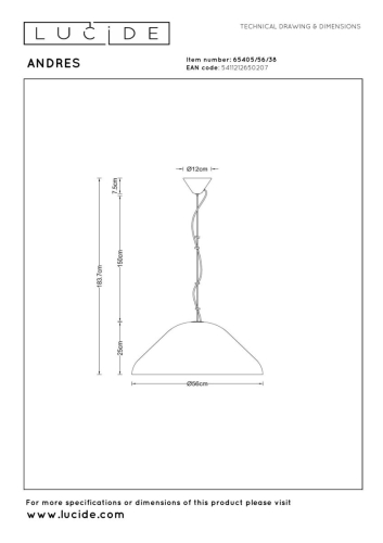 Подвесной светильник Lucide Andres 65405/56/38 изображение в интернет-магазине Cramer Light фото 4