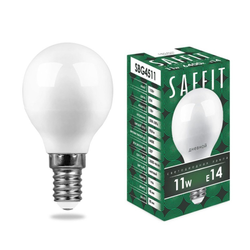 Лампа светодиодная Saffit SBG4511 шар E14 11W 6400K 55140 изображение в интернет-магазине Cramer Light
