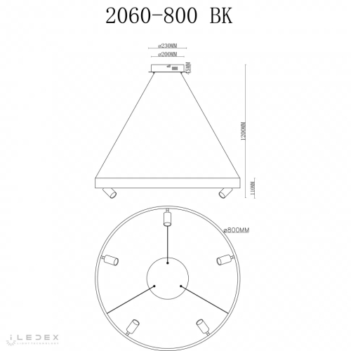Подвесная люстра iLedex Vision 2060-D800 BK изображение в интернет-магазине Cramer Light фото 2
