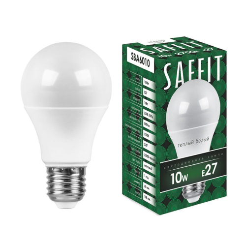 Лампа светодиодная Saffit SBA6010 шар E27 10W 2700K 55004 изображение в интернет-магазине Cramer Light