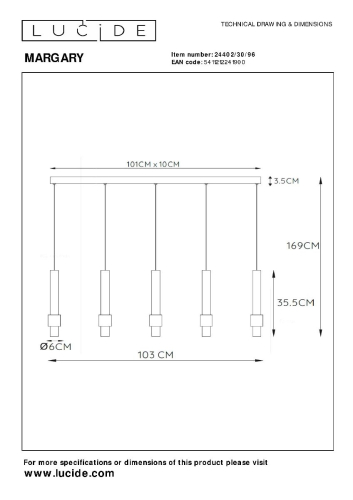 Подвесной светильник Lucide Margary 24402/30/96 изображение в интернет-магазине Cramer Light фото 7