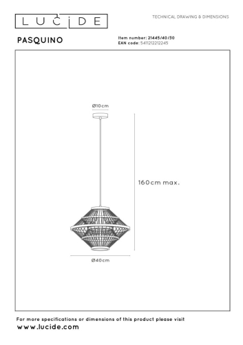 Подвесной светильник Lucide Pasquino 21445/40/30 изображение в интернет-магазине Cramer Light фото 4