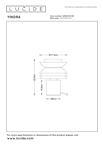 Настольная лампа Lucide Yindra 65503/01/38 изображение в интернет-магазине Cramer Light фото 4