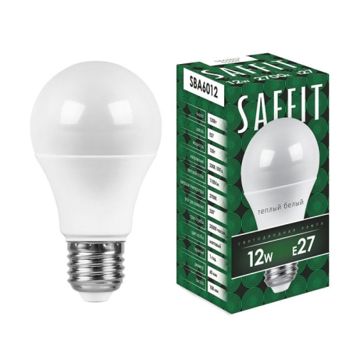 Лампа светодиодная Saffit SBA6012 шар E27 12W 2700K 55007 изображение в интернет-магазине Cramer Light