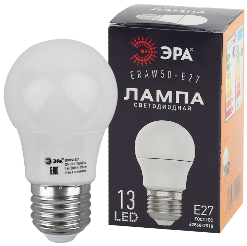 Лампа светодиодная Эра E27 3W 3000K ERAW50-E27 Б0049582 изображение в интернет-магазине Cramer Light