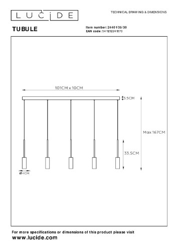 Подвесной светильник Lucide Tubule 24401/35/30 изображение в интернет-магазине Cramer Light фото 9