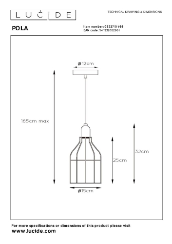 Подвесной светильник Lucide Paulien 08327/01/66 изображение в интернет-магазине Cramer Light фото 8