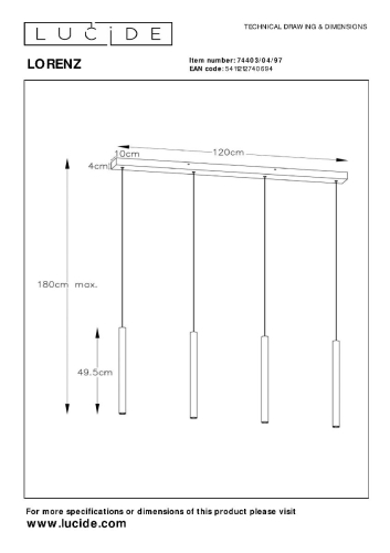 Подвесной светильник Lucide Lorenz 74403/04/97 изображение в интернет-магазине Cramer Light фото 6