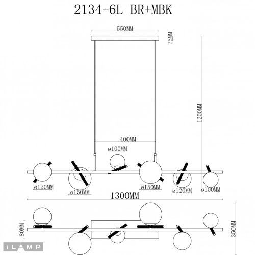 Подвесная люстра iLamp Golden 2134-6L BR+MBK изображение в интернет-магазине Cramer Light фото 2