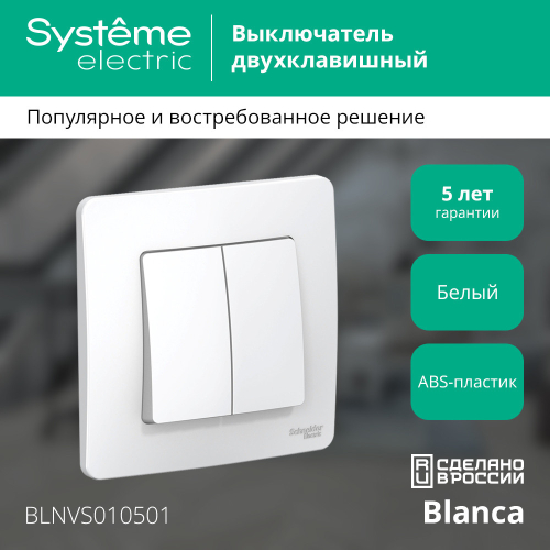 Выключатель 2-клавишный 10А Systeme Electric Blanca внутр BLNVS010501 дополнительное фото фото 3