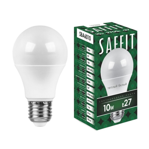 Лампа светодиодная Saffit SBA6010 шар E27 10W 2700K 55004 изображение в интернет-магазине Cramer Light