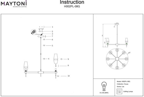 Подвесная люстра Maytoni Lita H002PL-08G изображение в интернет-магазине Cramer Light фото 4