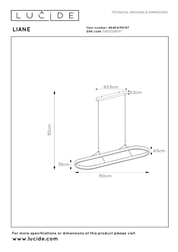 Подвесной светильник Lucide Liane 46404/99/97 изображение в интернет-магазине Cramer Light фото 7