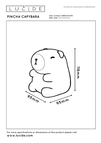 Настольная лампа Lucide Pincha Capybara 54500/01/38 изображение в интернет-магазине Cramer Light фото 11