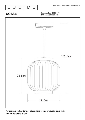 Подвесной светильник Lucide Gosse 13435/01/31 изображение в интернет-магазине Cramer Light фото 6