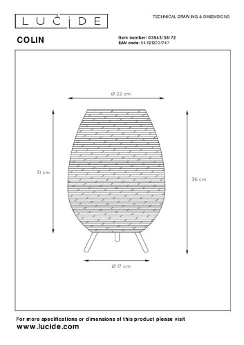 Настольная лампа Lucide Colin 03543/36/72 изображение в интернет-магазине Cramer Light фото 3