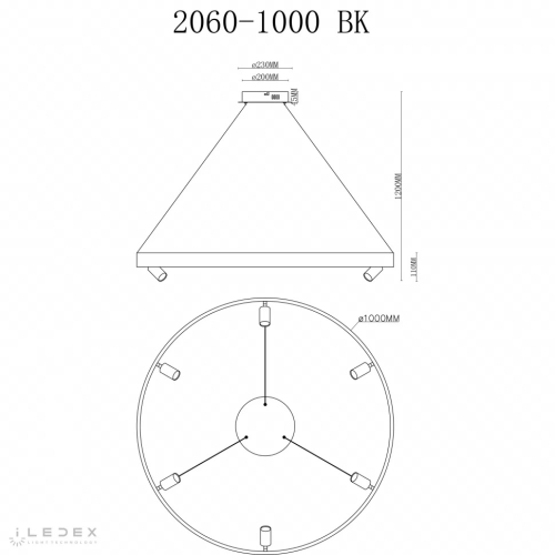 Подвесная люстра iLedex Vision 2060-D1000 BK изображение в интернет-магазине Cramer Light фото 2