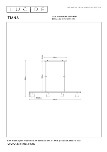 Подвесной светильник Lucide Tiana 65401/04/41 изображение в интернет-магазине Cramer Light фото 7