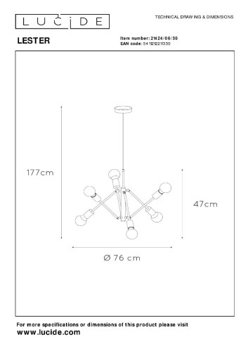 Подвесная люстра Lucide Lester 21424/06/30 изображение в интернет-магазине Cramer Light фото 10