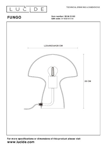 Настольная лампа Lucide Fungo 10514/01/60 изображение в интернет-магазине Cramer Light фото 4