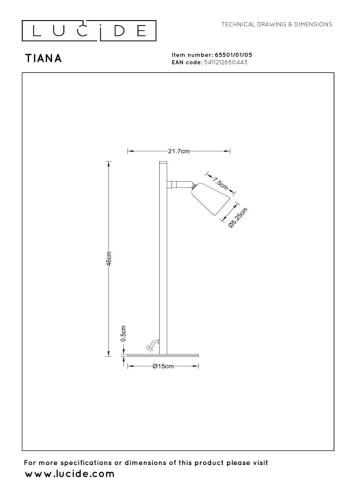 Настольная лампа Lucide Tiana 65501/01/05 изображение в интернет-магазине Cramer Light фото 4