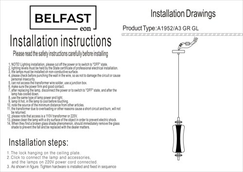 Подвесной светильник Belfast Herbison A1952-A3 GR GL изображение в интернет-магазине Cramer Light фото 7