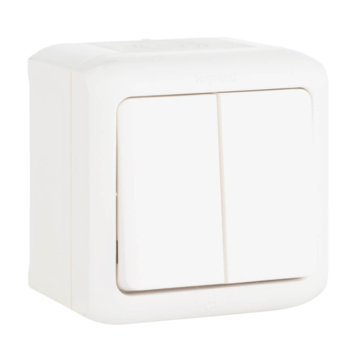 Выключатель двухклавишный Legrand Quteo 10A 250V IP44 белый 782302 дополнительное фото